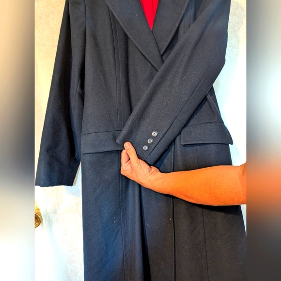 Evan Picone Dark Blue Gray Wool Coat Red Lining. Vintage - Picture 13 of 13